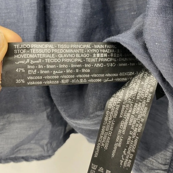 Zara Denim Peasant Embroidered Floral Linen Blend Top Blouse Size Xs - Picture 4 of 14